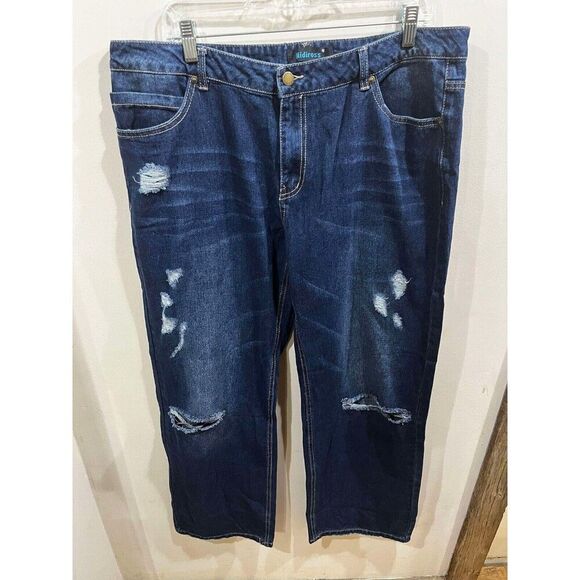 Denim - Midiross Jeans Womens 2XL Flare Blue High Rise Distressed Wide Leg Denim Y2K